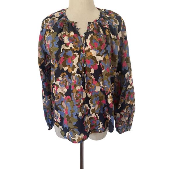 Rails Top Women's Med Navy Wildflower Button Front Balloon Sleeve Boho Floral - Picture 1 of 6